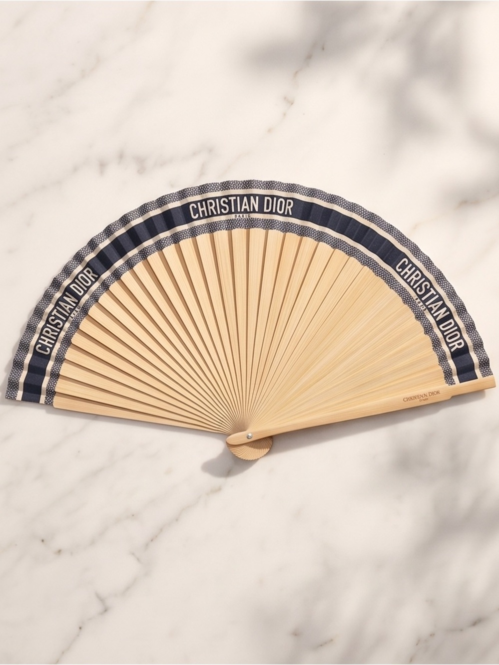 Dior Folding Hand Fan in Navy and Natural